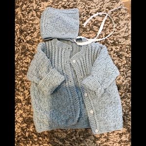 Handmade newborn boy sweater and hat set